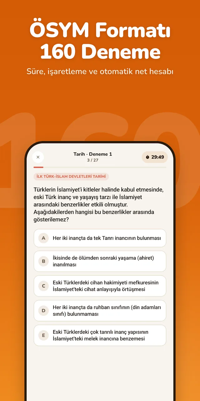 KPSS Digital Android uygulaması ekran görüntüsü: ÖSYM formatında deneme, otomatik net