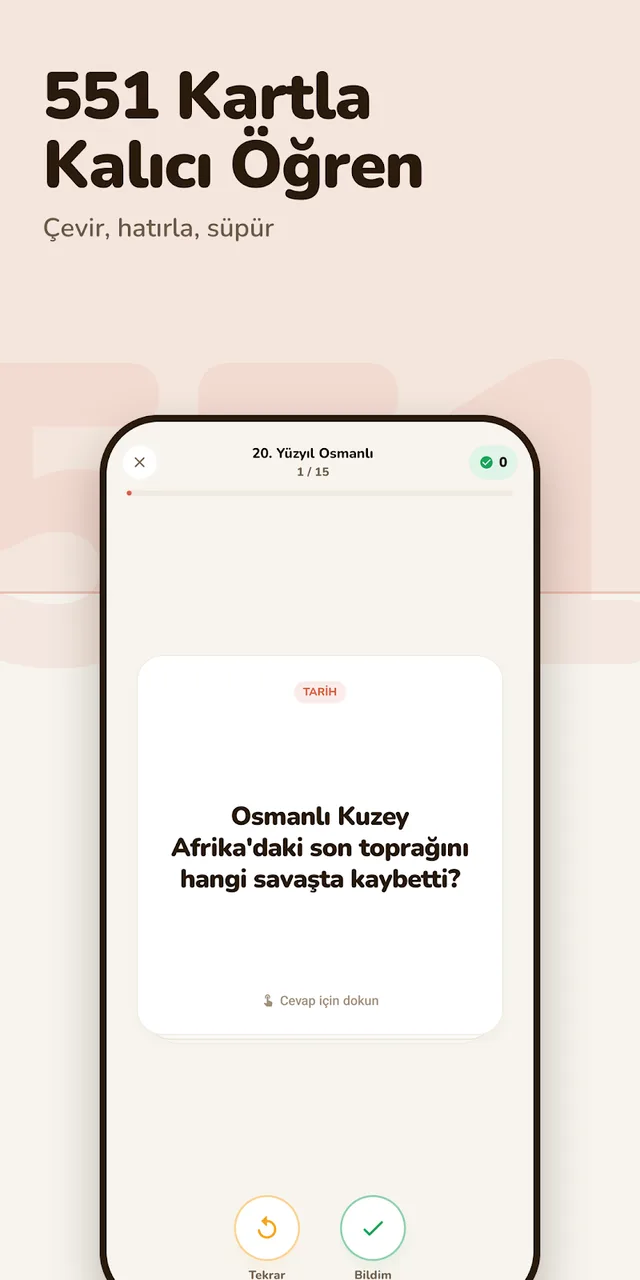 KPSS Digital Android uygulaması ekran görüntüsü: 551 flash kart